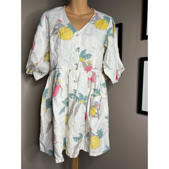 Anthropologie Palm Tree Linen Mini Dress x Place Nationale - Picture 6 of 8